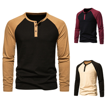 Ανδρικό μακρυμάνικο μπλουζάκι με στρογγυλό λαιμό, slim fit, γεωμετρικό μοτίβο, πολυεστέρας