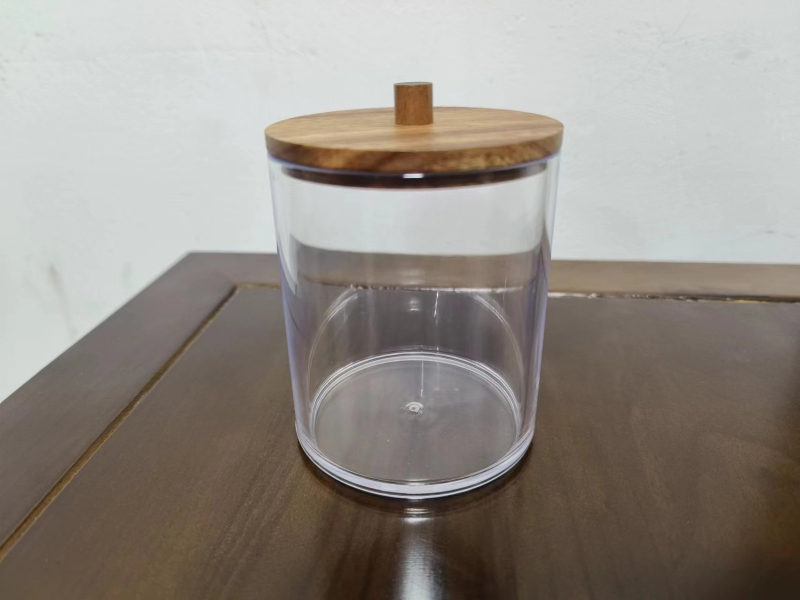 Kosmetinės laikymo dėžutė su vatos tamponų laikikliu, PS ir medžio konstrukcija, retro stilius, spausdintas logotipas