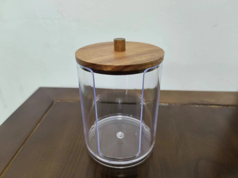 Kosmetinės laikymo dėžutė su vatos tamponų laikikliu, PS ir medžio konstrukcija, retro stilius, spausdintas logotipas