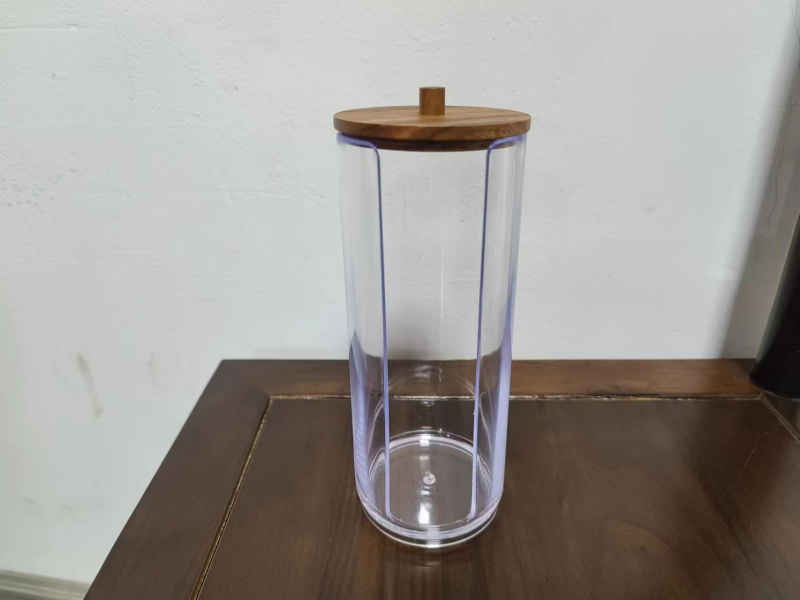 Kosmetinės laikymo dėžutė su vatos tamponų laikikliu, PS ir medžio konstrukcija, retro stilius, spausdintas logotipas