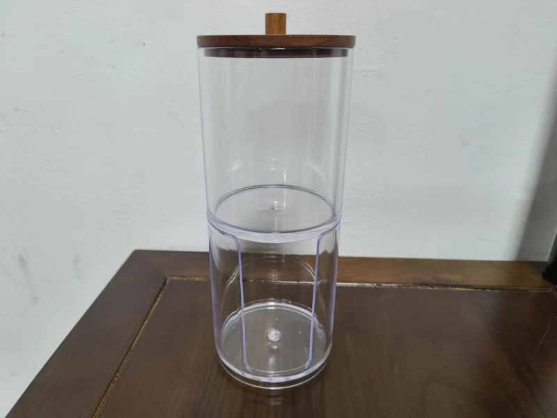 Kosmetinės laikymo dėžutė su vatos tamponų laikikliu, PS ir medžio konstrukcija, retro stilius, spausdintas logotipas