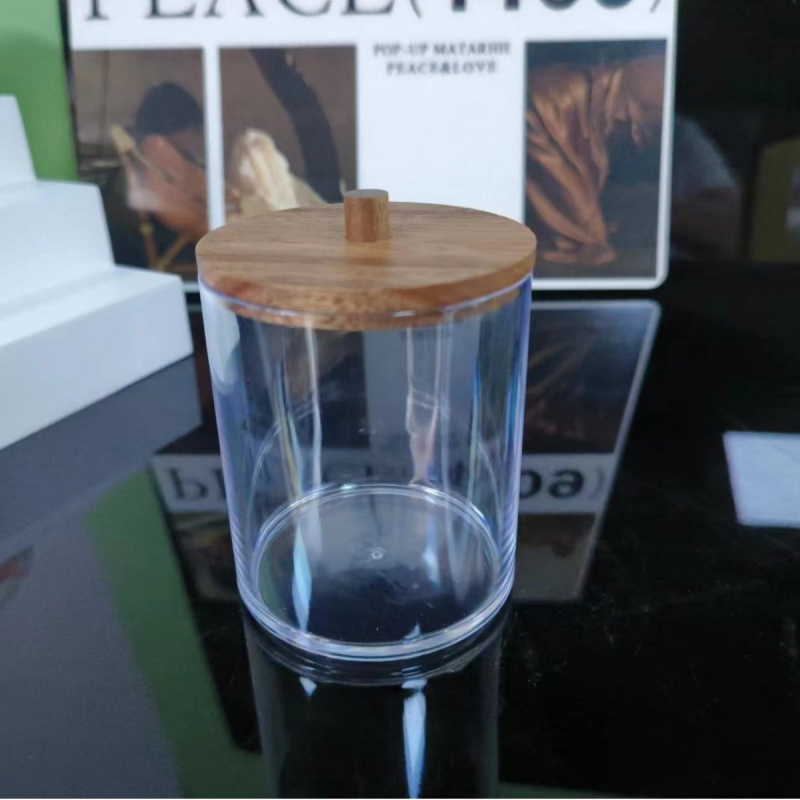 Kosmetinės laikymo dėžutė su vatos tamponų laikikliu, PS ir medžio konstrukcija, retro stilius, spausdintas logotipas