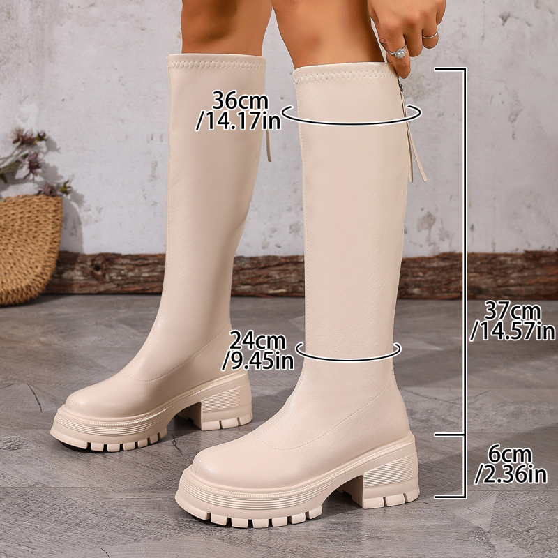 Botosei damă fashion cu gambă înaltă, vârf rotund, PU exterior, talpă din spumă de cauciuc, toc înalt 6–8 cm