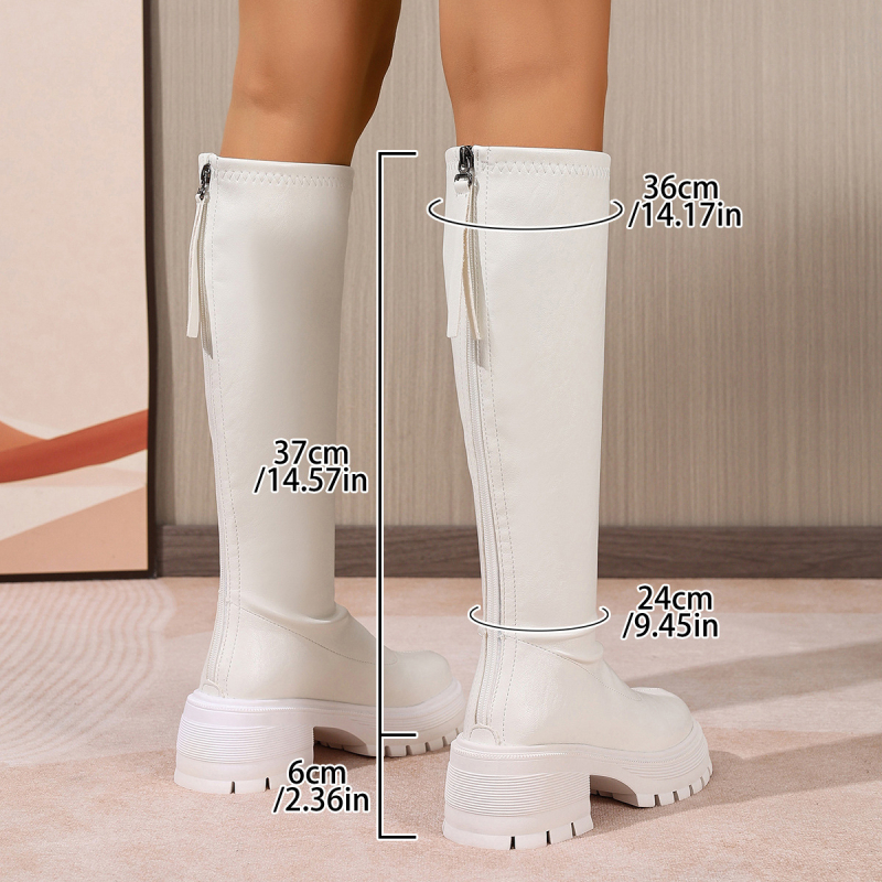 Botosei damă fashion cu gambă înaltă, vârf rotund, PU exterior, talpă din spumă de cauciuc, toc înalt 6–8 cm