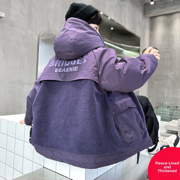 Dječja zimska jakna za dječake, vanjska tkanina od poliestera, podstava od poliestera, kapuljača, zatvarač, debeli materijal