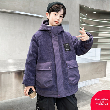 Dječja zimska jakna za dječake, vanjska tkanina od poliestera, podstava od poliestera, kapuljača, zatvarač, debeli materijal