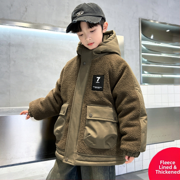 Dječja zimska jakna za dječake, vanjska tkanina od poliestera, podstava od poliestera, kapuljača, zatvarač, debeli materijal