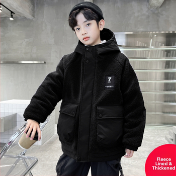 Dječja zimska jakna za dječake, vanjska tkanina od poliestera, podstava od poliestera, kapuljača, zatvarač, debeli materijal