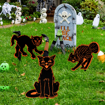 Akril Halloween macska kerti dekoráció – karikatúra stílusú szobor és nyomtatás