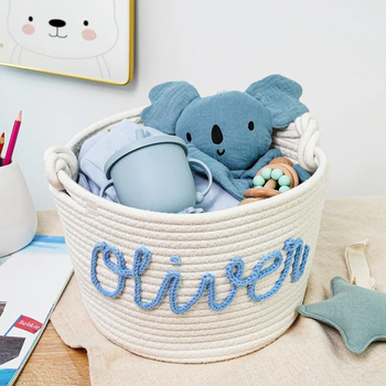 Κυκλικό καλάθι αποθήκευσης από βαμβακερό ύφασμα με χειρολαβή από βαμβακερό σχοινί, μοντέρνο μινιμαλιστικό στυλ, μοντέλο 36987 / K030