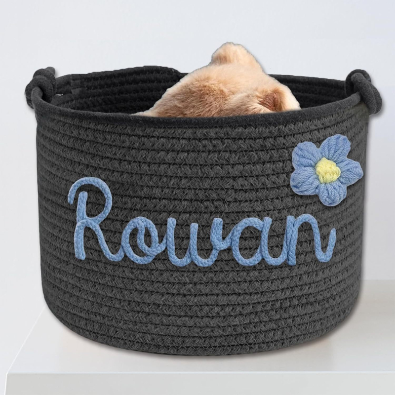 Coș circular de depozitare din țesătură de bumbac, cu mânere din sfoară de bumbac, stil minimalist, model 36987 / K030