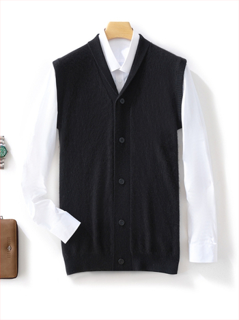 Мъжка жилетка от 100% вълна, с яка тип ревер, без ръкави, минималистичен стил, есенно-зимна