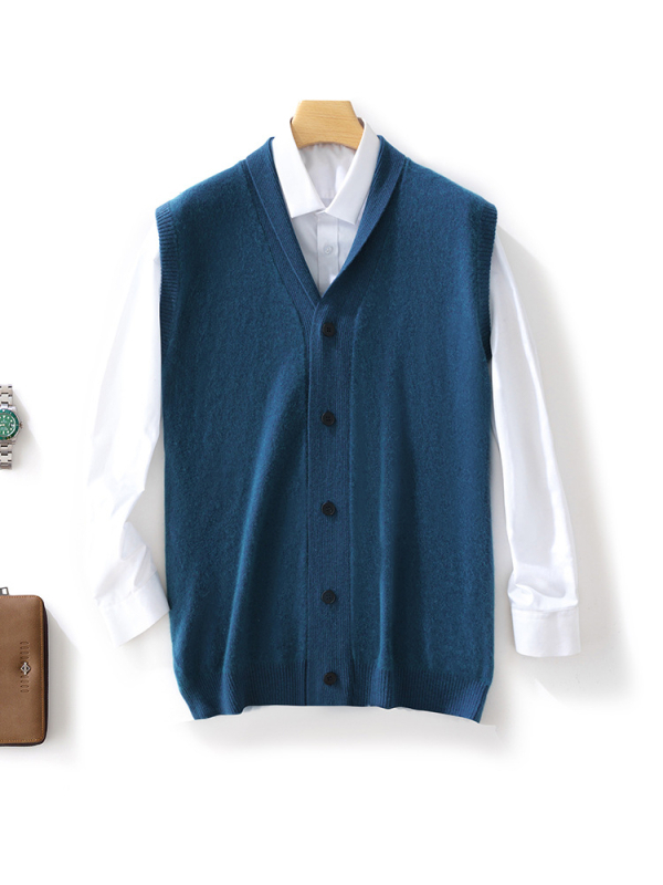 Férfi 100% gyapjú mellény reveres gallérral, ujjnélküli, minimalist stílus, ősz-téli szezonra