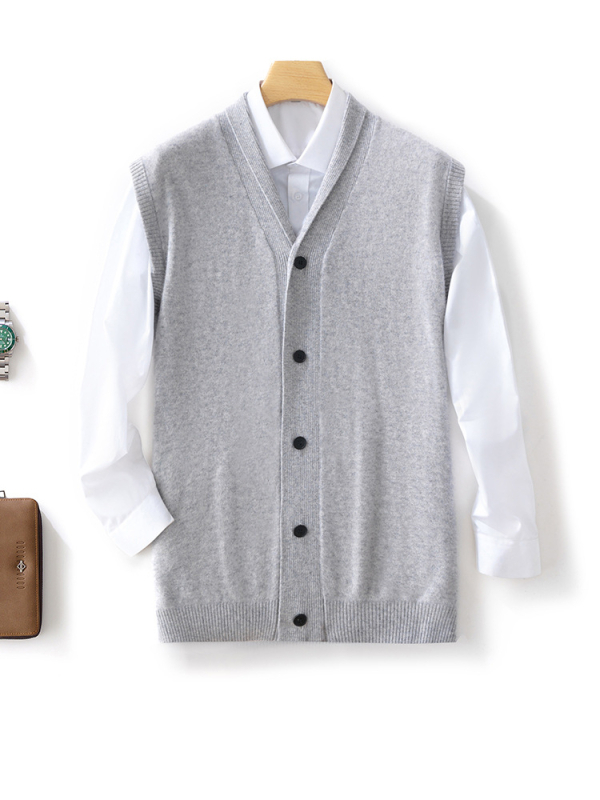 Férfi 100% gyapjú mellény reveres gallérral, ujjnélküli, minimalist stílus, ősz-téli szezonra