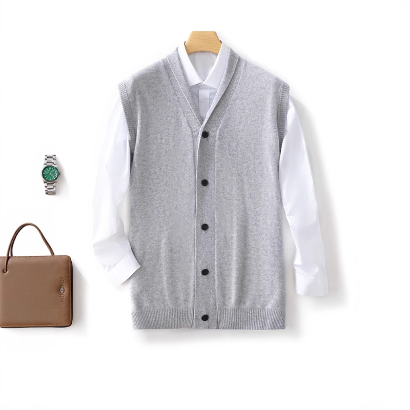 Férfi 100% gyapjú mellény reveres gallérral, ujjnélküli, minimalist stílus, ősz-téli szezonra