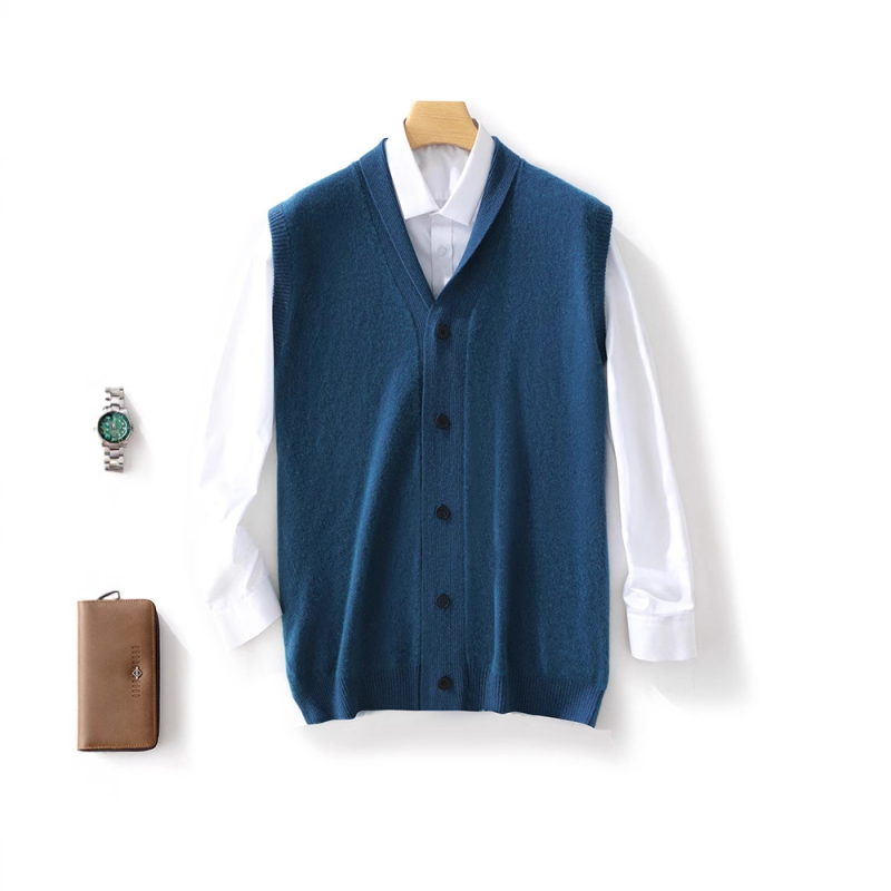 Férfi 100% gyapjú mellény reveres gallérral, ujjnélküli, minimalist stílus, ősz-téli szezonra