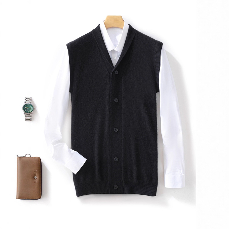 Férfi 100% gyapjú mellény reveres gallérral, ujjnélküli, minimalist stílus, ősz-téli szezonra