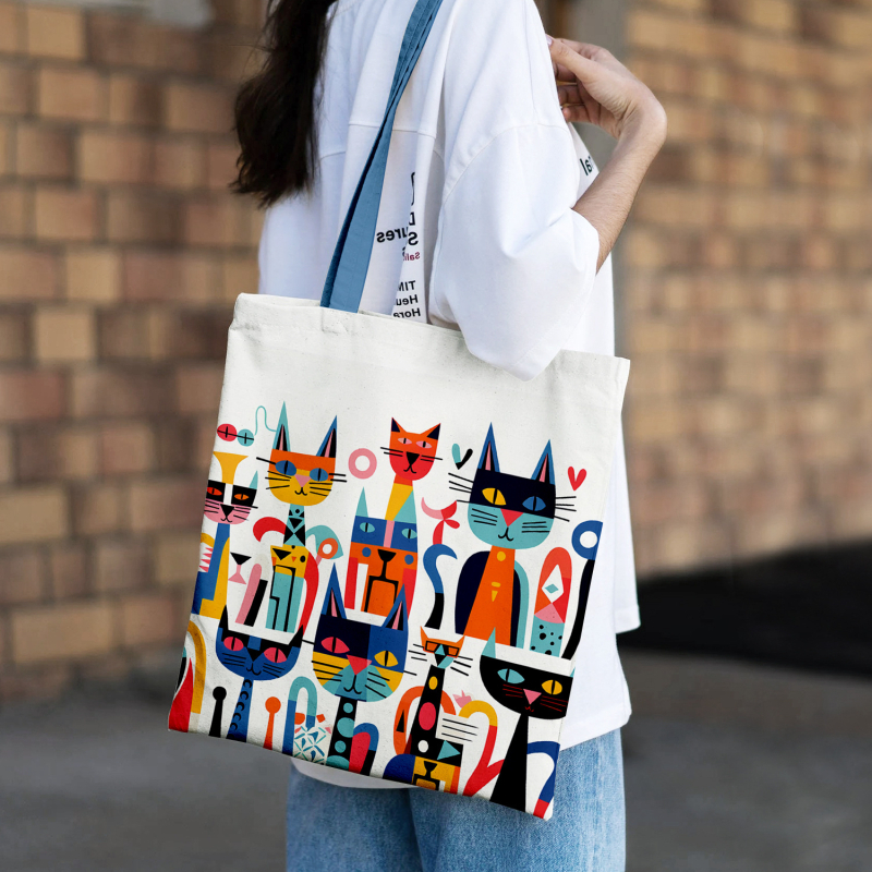 Drobės pirkinių krepšys, rankinės stiliaus, skaitmeninė spauda, logotipo spauda, pritaikomos galimybės