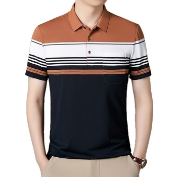 Vyrų polo marškiniai trumpomis rankovėmis, laisvas kirpimas, dryžuotas raštas, medvilnės mišinio audinys