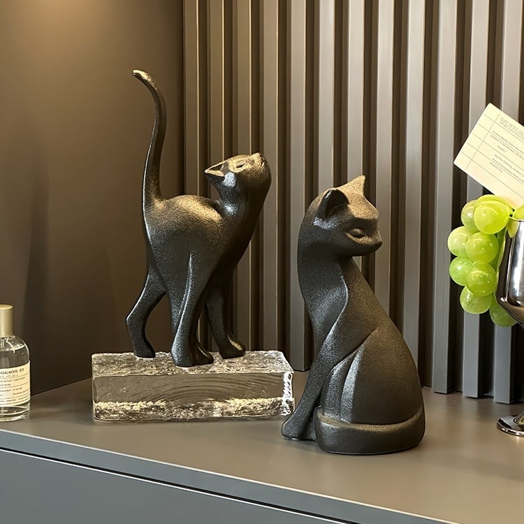 Keraminė katės figūrėlė, rankų darbo retro dekoras svetainei ir įėjimui