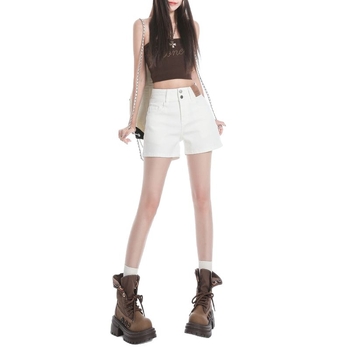 Дънкови къси панталони с висока талия за жени, еластични, памук 80-90%, лято 2025