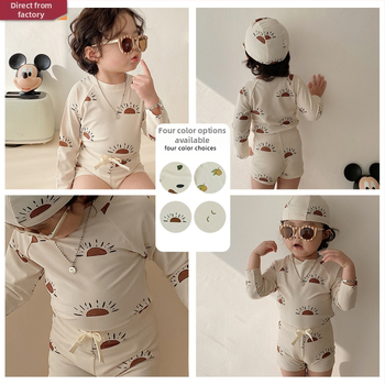 Beilixing δύο τεμάχια μαγιό για αγόρια με μακρύ μανίκι, UV προστασία, γρήγορο στέγνωμα, πολυεστέρας, υψηλή ελαστικότητα, κορεατικό μοτίβο με λουλούδια