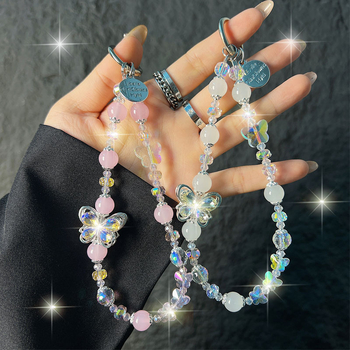 Kaixingda A1217 Rankų darbo moterų telefono dirželis su geometriniu kristalų raštu