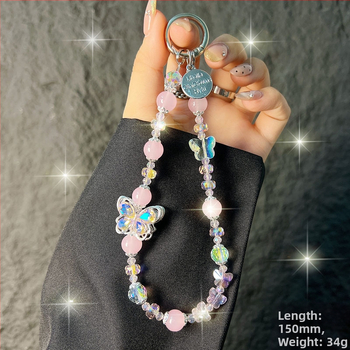 Kaixingda A1217 Rankų darbo moterų telefono dirželis su geometriniu kristalų raštu