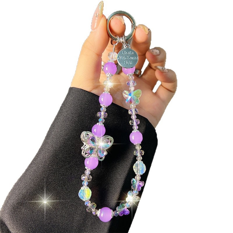 Kaixingda A1217 Rankų darbo moterų telefono dirželis su geometriniu kristalų raštu