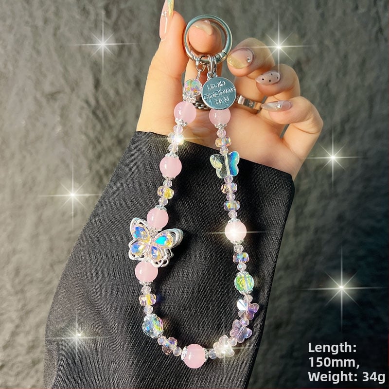 Kaixingda A1217 Rankų darbo moterų telefono dirželis su geometriniu kristalų raštu