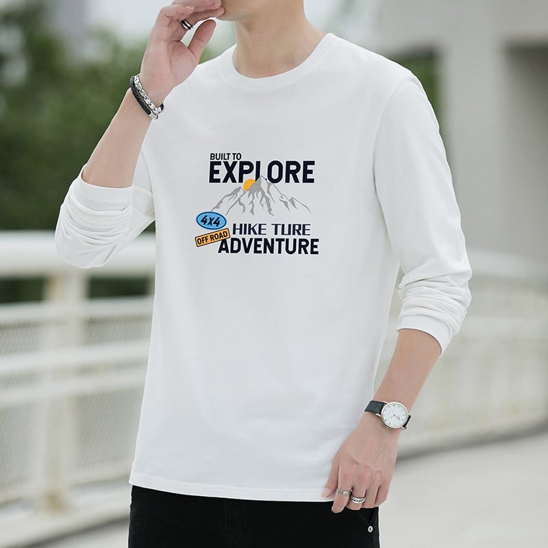 Νεανικό στυλ: T‑shirt από 100% βαμβάκι με μακριά μανίκια, σχέδιο με γράμματα, στρογγυλός λαιμός