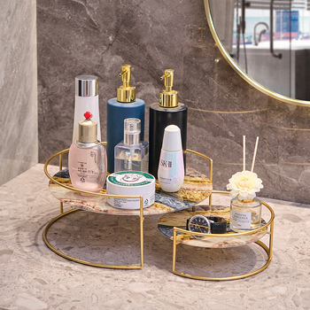 Ράφι μπάνιου από σφυρήλατο σίδηρο, δύο επιπέδων επιτραπέζιο ράφι αποθήκευσης μακιγιάζ, νορδικού στυλ, αντοχή σε υγρασία και σκόνη