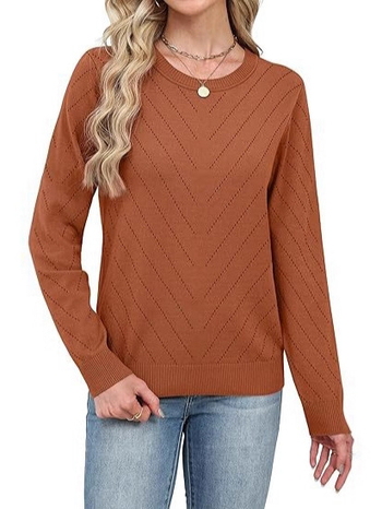 Γυναικεία πλεκτή μπλούζα με στρογγυλό λαιμό και μακριά μανίκια – στενή γραμμή, ύφασμα βισκόζη-πολυεστέρα, χωρίς σιδέρωμα, κανονικό μήκος