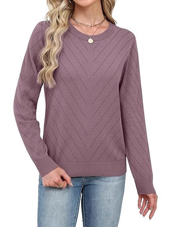 Γυναικεία πλεκτή μπλούζα με στρογγυλό λαιμό και μακριά μανίκια – στενή γραμμή, ύφασμα βισκόζη-πολυεστέρα, χωρίς σιδέρωμα, κανονικό μήκος