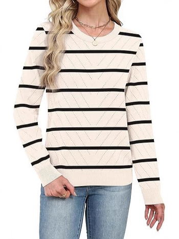 Γυναικεία πλεκτή μπλούζα με στρογγυλό λαιμό και μακριά μανίκια – στενή γραμμή, ύφασμα βισκόζη-πολυεστέρα, χωρίς σιδέρωμα, κανονικό μήκος