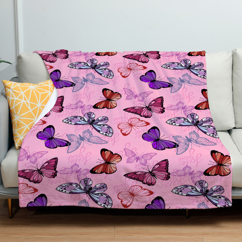 Flanelinė antklodė miegamajam su drugelio raštu; poliesterio medžiaga, svoris 300–500 g, visų metų naudojimui