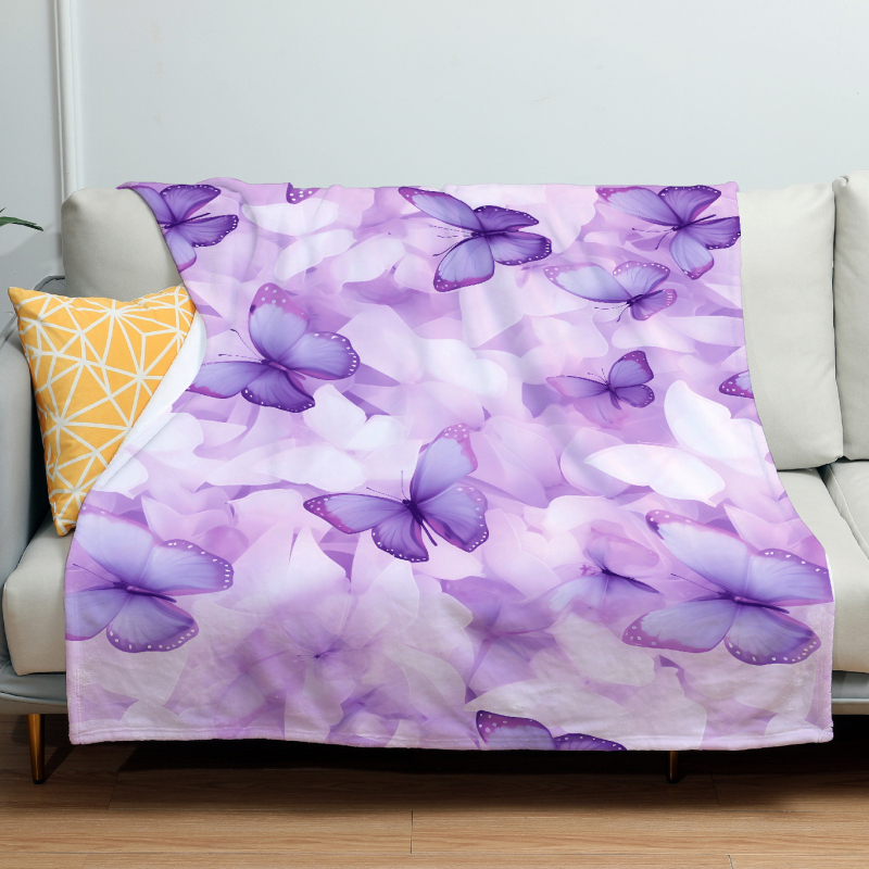 Flanelinė antklodė miegamajam su drugelio raštu; poliesterio medžiaga, svoris 300–500 g, visų metų naudojimui