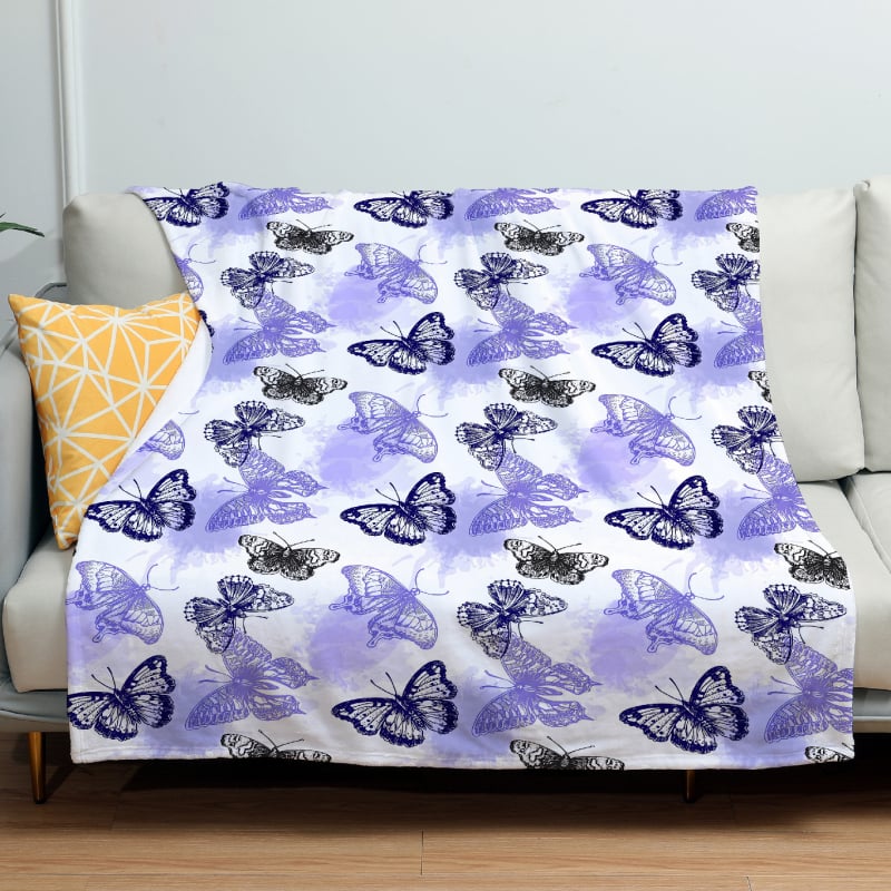 Flanelinė antklodė miegamajam su drugelio raštu; poliesterio medžiaga, svoris 300–500 g, visų metų naudojimui