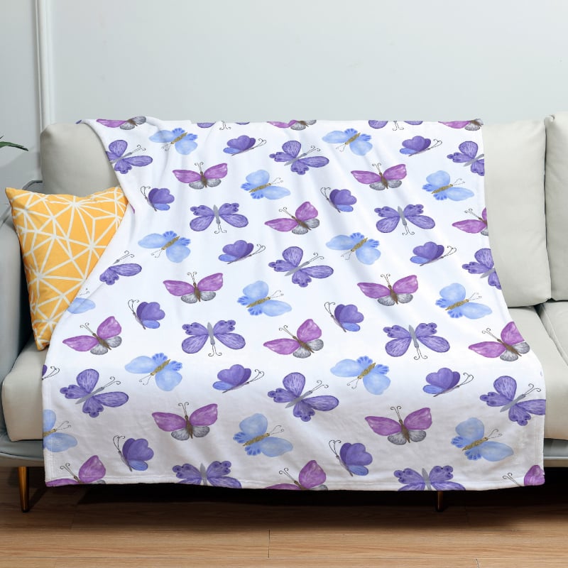 Flanelinė antklodė miegamajam su drugelio raštu; poliesterio medžiaga, svoris 300–500 g, visų metų naudojimui