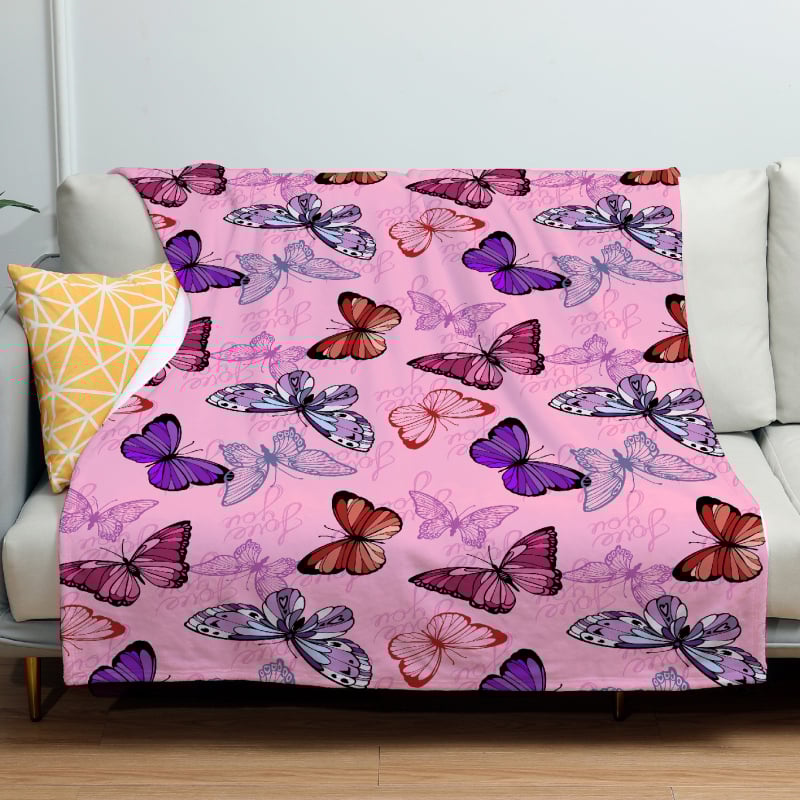 Flanelinė antklodė miegamajam su drugelio raštu; poliesterio medžiaga, svoris 300–500 g, visų metų naudojimui