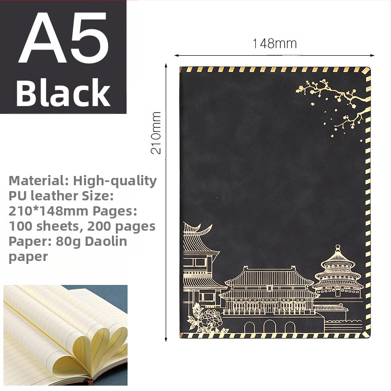 Užrašų knygelė su imitacinės odos viršeliu, klijuotas įrišimas, Dowling popierius, 100 puslapių