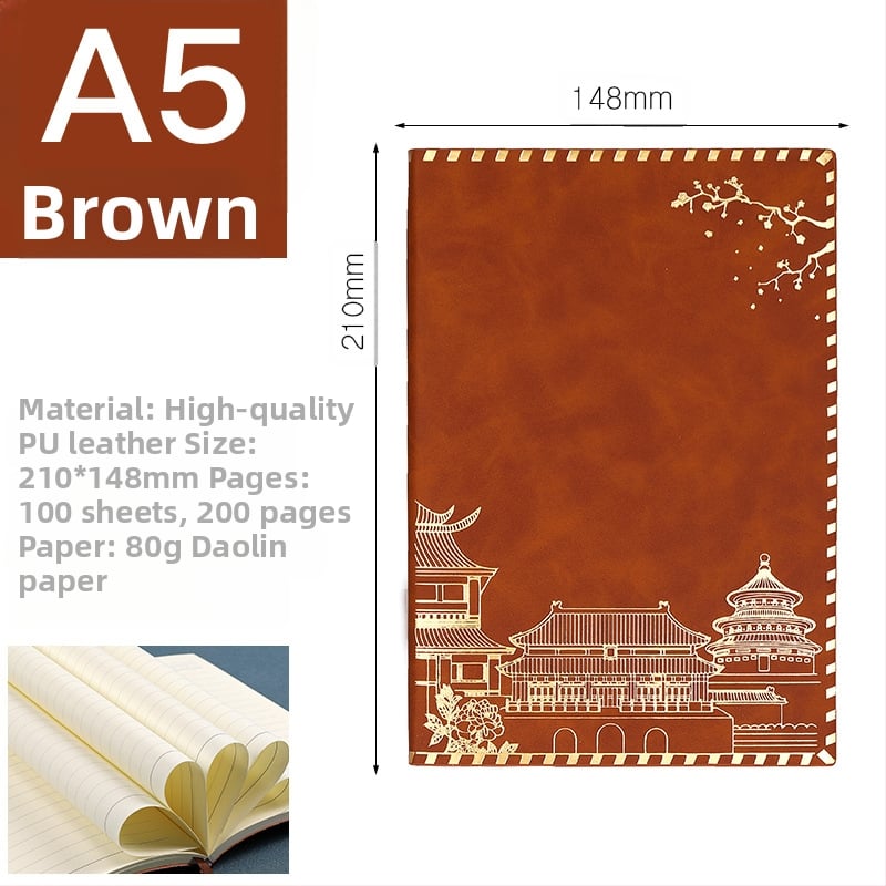 Užrašų knygelė su imitacinės odos viršeliu, klijuotas įrišimas, Dowling popierius, 100 puslapių