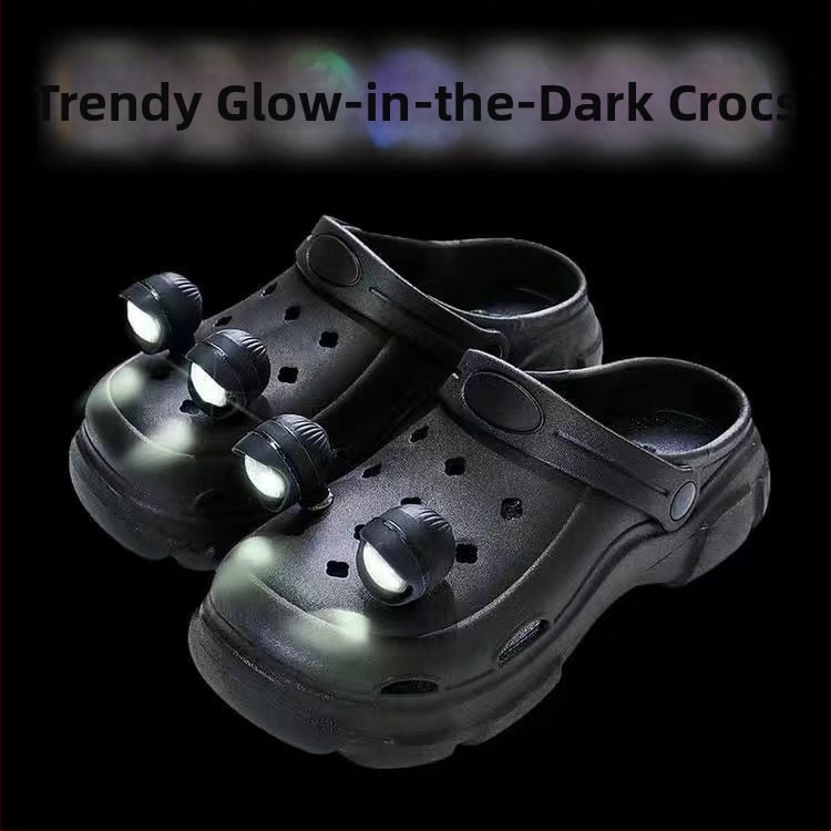 Moterų perforuotos šlepetės su šviesa — 2024 naujas stilius, PVC viršus, PVC padai, injekcinis padas, du dėvėjimo būdai