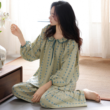 Γυναικειο σετ πιτζάμας από βαμβάκι 95-100%, πουλόβερ στιλ, μακριά μανίκια, μακριές παντελόνες, μετριο πάχος, άνετο οικιακό ρούχο