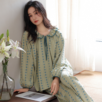 Γυναικειο σετ πιτζάμας από βαμβάκι 95-100%, πουλόβερ στιλ, μακριά μανίκια, μακριές παντελόνες, μετριο πάχος, άνετο οικιακό ρούχο