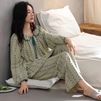 Γυναικειο σετ πιτζάμας από βαμβάκι 95-100%, πουλόβερ στιλ, μακριά μανίκια, μακριές παντελόνες, μετριο πάχος, άνετο οικιακό ρούχο