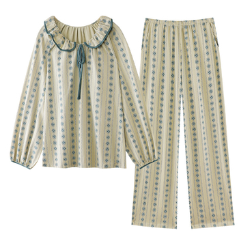 Γυναικειο σετ πιτζάμας από βαμβάκι 95-100%, πουλόβερ στιλ, μακριά μανίκια, μακριές παντελόνες, μετριο πάχος, άνετο οικιακό ρούχο