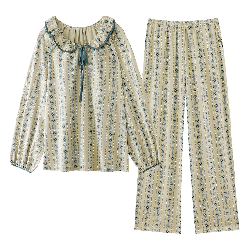 Ženski set pidžama od pamuka 95-100%, pulover stil, dugi rukavi, duge hlače, srednja debljina, kućna odjeća