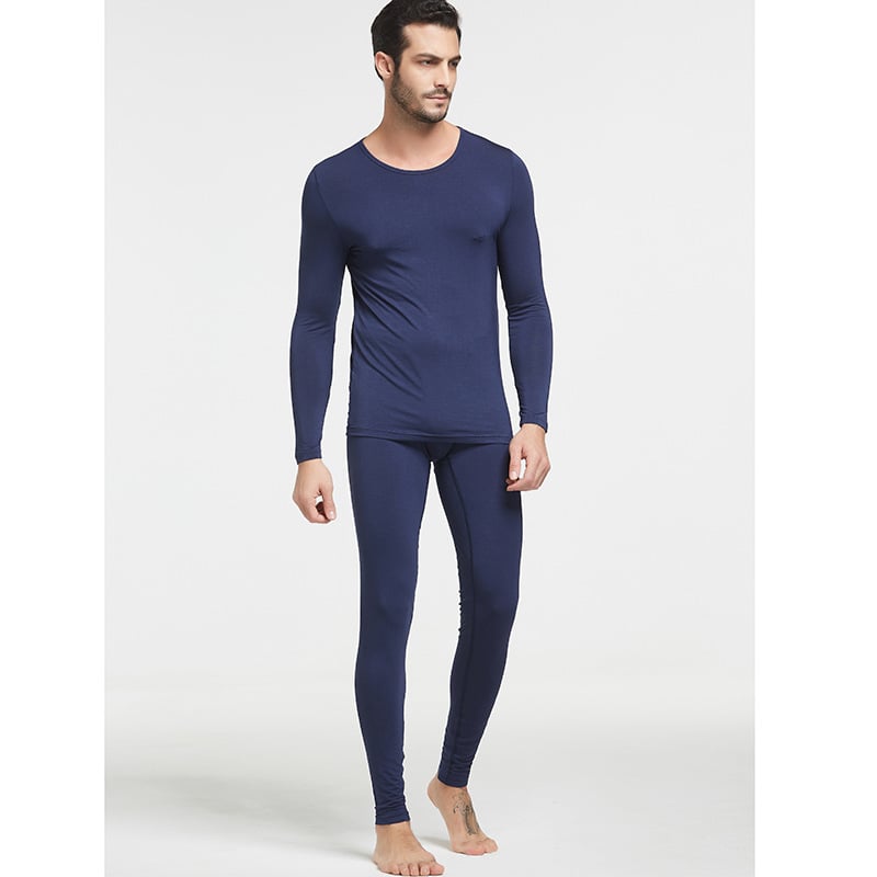 Modalā kokvilnas vīriešu termo komplekts, šaurs piegriezums, puloveris ar apaļu kakla līniju + vienkrāsainas bikses, 90–95% modal, 161–180 g/m2
