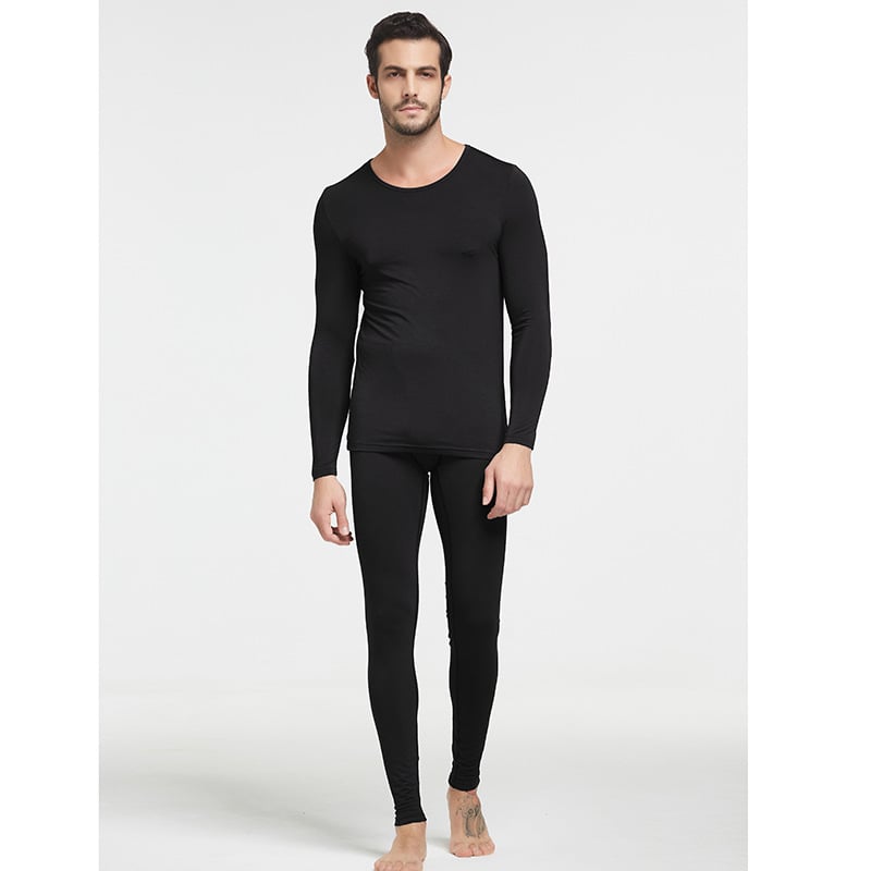 Modalā kokvilnas vīriešu termo komplekts, šaurs piegriezums, puloveris ar apaļu kakla līniju + vienkrāsainas bikses, 90–95% modal, 161–180 g/m2